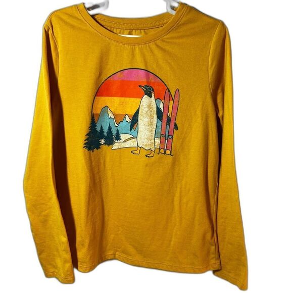 Cat & Jack Other - Kids Long-Sleeve Penguin Skiing‎ Graphic Tee- Cat & Jack,  Mustard Yellow, Small